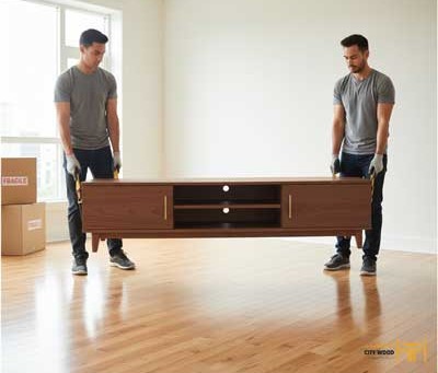 نصب و جابجایی میز تلویزیون چوبی: راهنمای امن حمل‌ونقل
